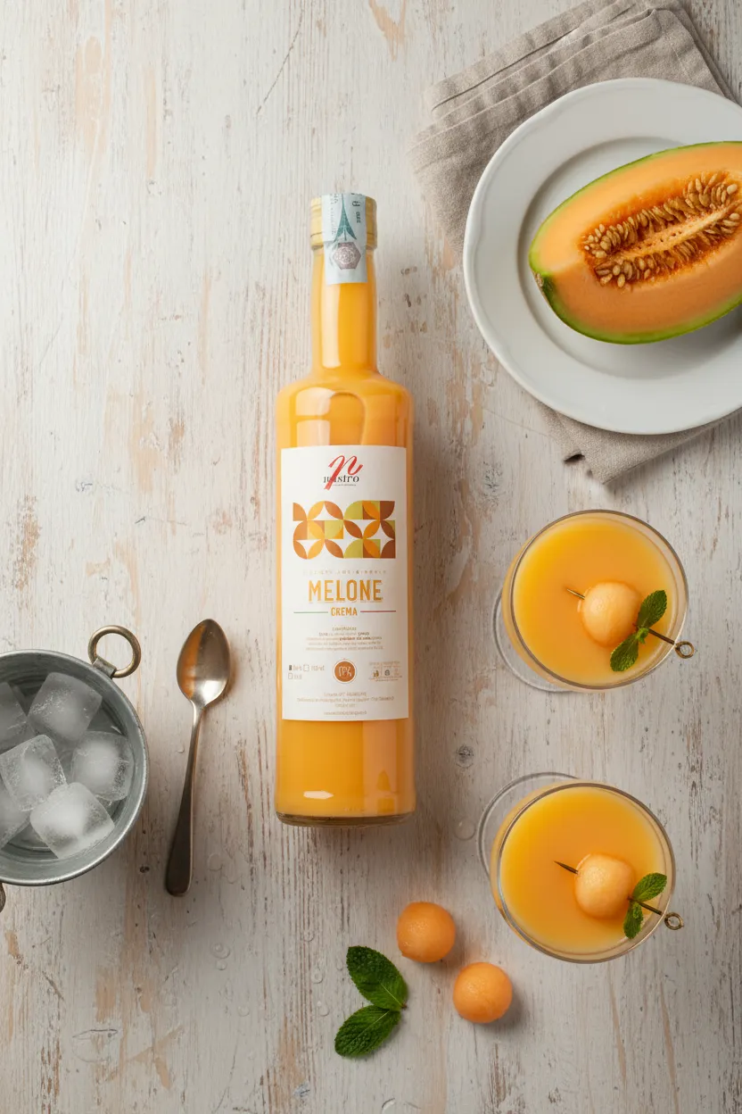Crema di melone in coppe con palline di melone e menta