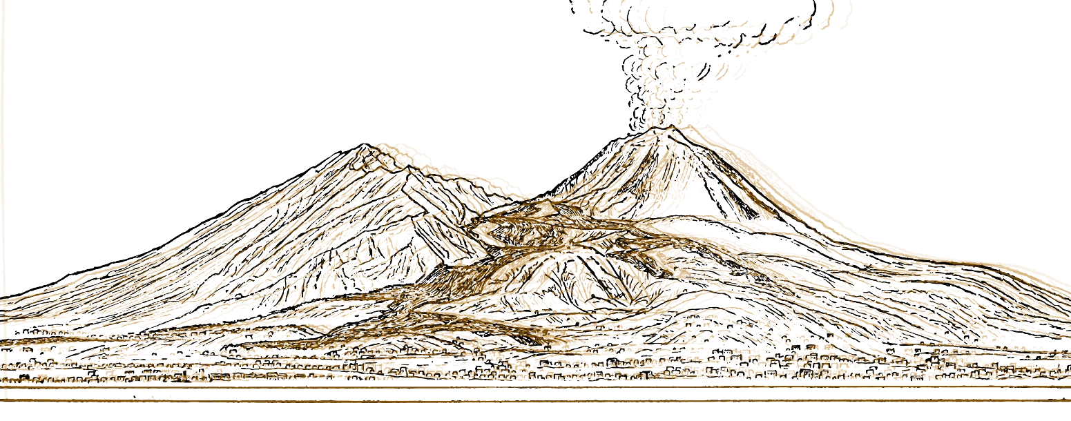 Disegno a china del Vesuvio dall'etichetta dell'Amaro Nastro